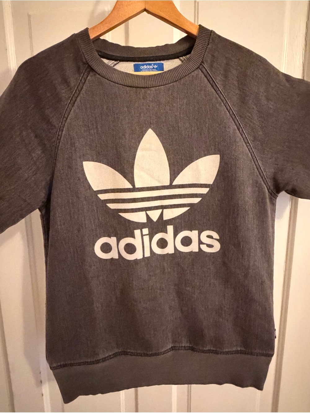Custom Tailored Adidas Black Acid Washed Short-Sleeve Trefoil Sweatshirt
